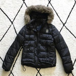 AEO | Faux Fur Hooded Puffer Jacket | Black